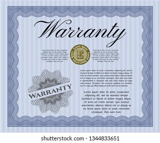 Blue Warranty. Detailed. With complex linear background. Cordial design. 