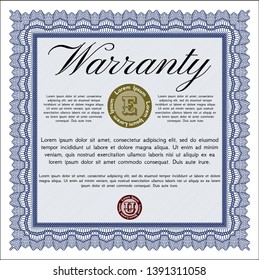 Blue Warranty. Detailed. With linear background. Elegant design. 