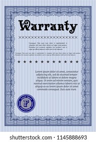 Blue Warranty. Easy to print. Retro design. Detailed. 