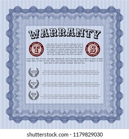 Blue Warranty. Easy to print. Vector illustration. Money design. 