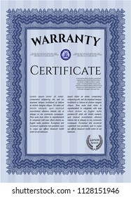Blue Warranty. Elegant design. Customizable, Easy to edit and change colors. With guilloche pattern. 