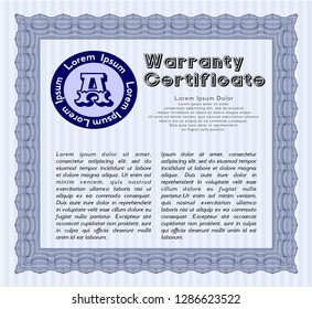 Blue Warranty. Good design. Vector illustration. With linear background. 
