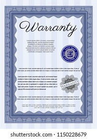 Blue Warranty. With guilloche pattern and background. Detailed. Artistry design. 