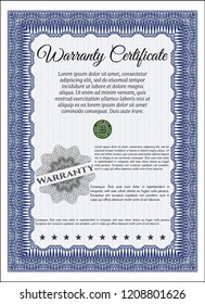 Blue Warranty. With guilloche pattern and background. Cordial design. Customizable, Easy to edit and change colors. 