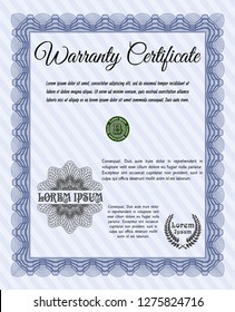 Blue Warranty. With guilloche pattern and background. Detailed. Artistry design. 