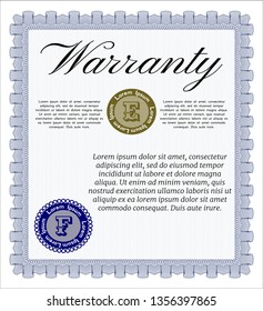 Blue Warranty. With guilloche pattern and background. Artistry design. Customizable, Easy to edit and change colors. 