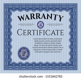 Blue Warranty. With guilloche pattern and background. Detailed. Money design. 