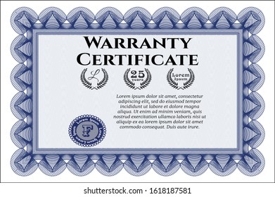 Blue Warranty. With guilloche pattern and background. Detailed. Good design. 