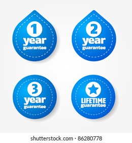 Blue warranty label and sticker collection