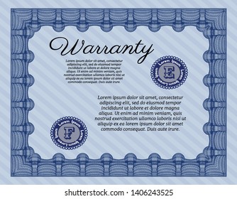 Blue Warranty. With linear background. Superior design. Vector illustration. 