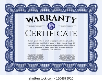 Blue Warranty. Modern design. Detailed. With complex linear background. 