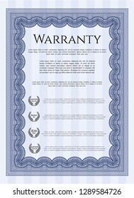 Blue Warranty. Money Pattern. Detailed. With complex linear background. 