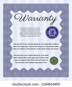 Blue Warranty. Nice design. With complex background. Vector illustration. 