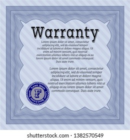 Blue Warranty. Nice design. Customizable, Easy to edit and change colors. With guilloche pattern and background. 