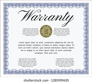 Blue Warranty. Nice design. Vector illustration. Easy to print. 