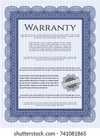 Blue Warranty. Perfect design. Vector illustration. With guilloche pattern and background. 