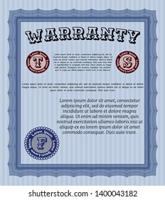 Blue Warranty. Printer friendly. Money style design. Detailed. 