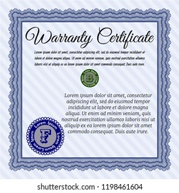 Blue Warranty. Printer friendly. Vector illustration. Artistry design. 