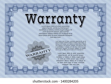 Blue Warranty. Printer friendly. Vector illustration. Retro design. 