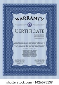 Blue Warranty. Printer friendly. Vector illustration. Lovely design. 