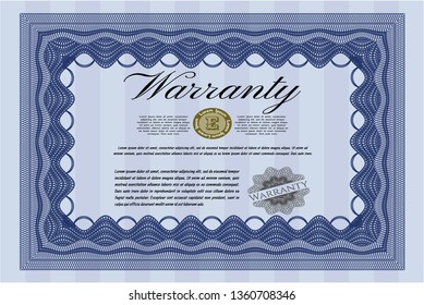 Blue Warranty. Retro design. With complex background. Customizable, Easy to edit and change colors. 