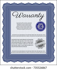 Blue Warranty. Retro design. Complex background. Customizable, Easy to edit and change colors. 