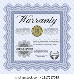 Blue Warranty. Retro design. Vector illustration. Complex background. 