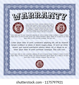 Blue Warranty. Superior design. With complex background. Vector illustration. 