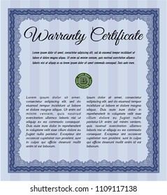 Blue Warranty teBlue Vintage Warranty Certificate template. Beauty design. With guilloche pattern. Customizable, Easy to edit and change colors. mplate. Money design. With linear background. Detailed.