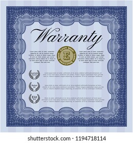 Blue Warranty template. Artistry design. Detailed. With guilloche pattern and background. 
