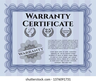 Blue Warranty template. Artistry design. Vector illustration. Easy to print. 