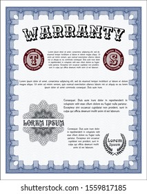 Blue Warranty template. Artistry design. Customizable, Easy to edit and change colors. Complex background. 