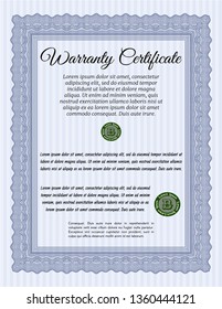 Blue Warranty template. With background. Cordial design. Customizable, Easy to edit and change colors. 