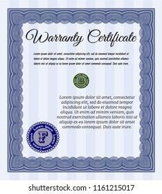 Blue Warranty template. With background. Customizable, Easy to edit and change colors. Retro design. 