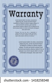 Blue Warranty template. With background. Sophisticated design. Detailed. 