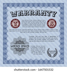 Blue Warranty template. With background. Vector illustration. Beauty design. 