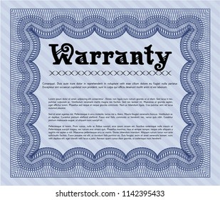 Blue Warranty template. Beauty design. Printer friendly. Detailed. 