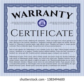 Blue Warranty template. Beauty design. Customizable, Easy to edit and change colors. With guilloche pattern and background. 
