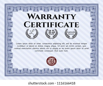 Blue Warranty template. Complex background. Artistry design. Customizable, Easy to edit and change colors. 
