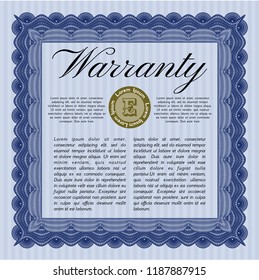 Blue Warranty template. Complex background. Detailed. Superior design. 