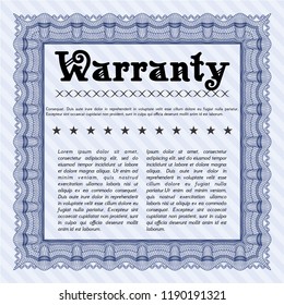 Blue Warranty template. Complex background. Vector illustration. Elegant design. 
