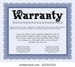 Blue Warranty template. With complex background. Detailed. Retro design. 