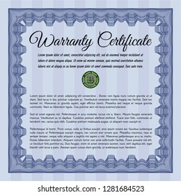 Blue Warranty template. Complex background. Vector illustration. Money Pattern design. 