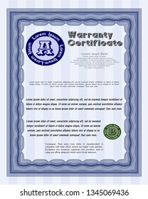 Blue Warranty template. Complex background. Cordial design. Vector illustration. 