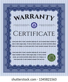 Blue Warranty template. With complex background. Money Pattern. Vector illustration. 