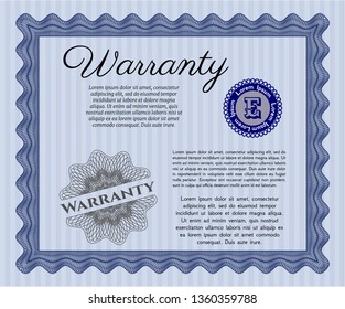 Blue Warranty template. With complex background. Money Pattern. Customizable, Easy to edit and change colors. 