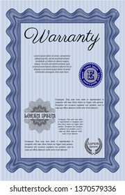 Blue Warranty template. With complex background. Money Pattern design. Vector illustration. 