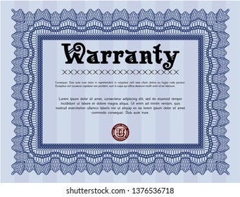 Blue Warranty template. With complex background. Detailed. Money style design. 