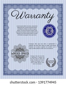 Blue Warranty template. With complex background. Customizable, Easy to edit and change colors. Good design. 
