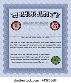 Blue Warranty template. With complex background. Detailed. Money Pattern design. 